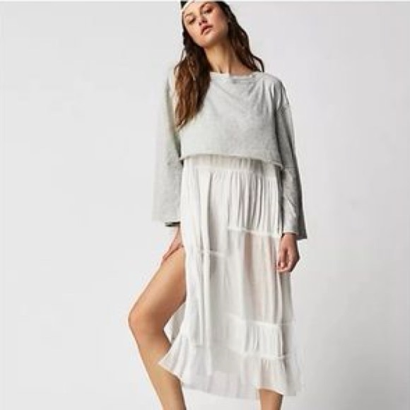 We The Free Layered Tunic Midi Dress Heather Grey Size Large - Picture 9 of 9